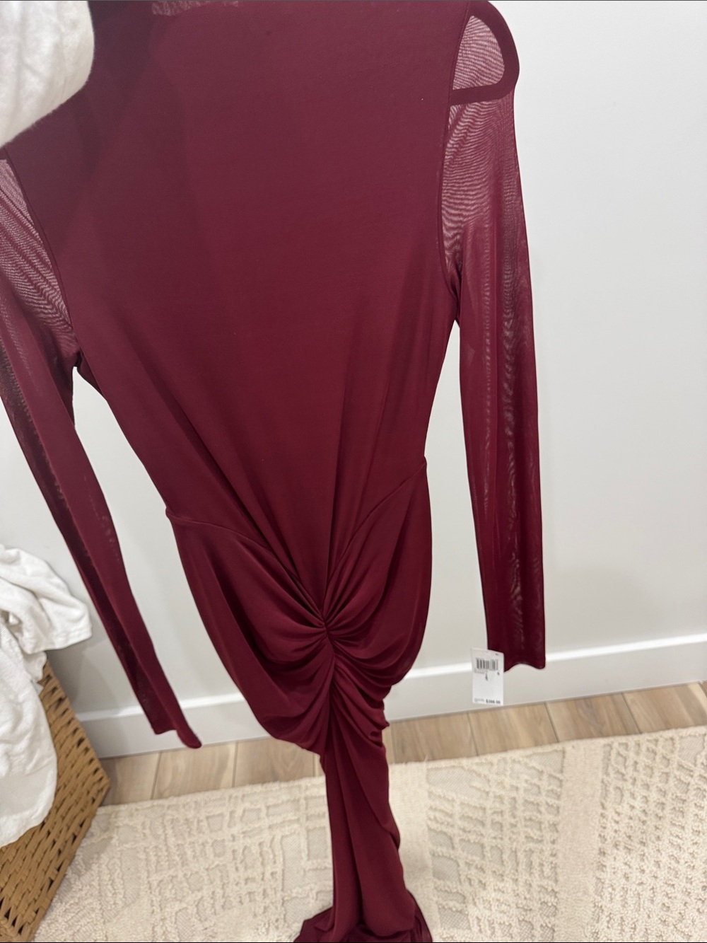 Ronny Kobo Collection Long Sleeve Twist-Detail Maxi Dress in Burgundy